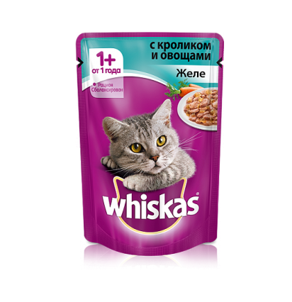 Whiskas для кошек желе с кроликом и овощами 85 гр.